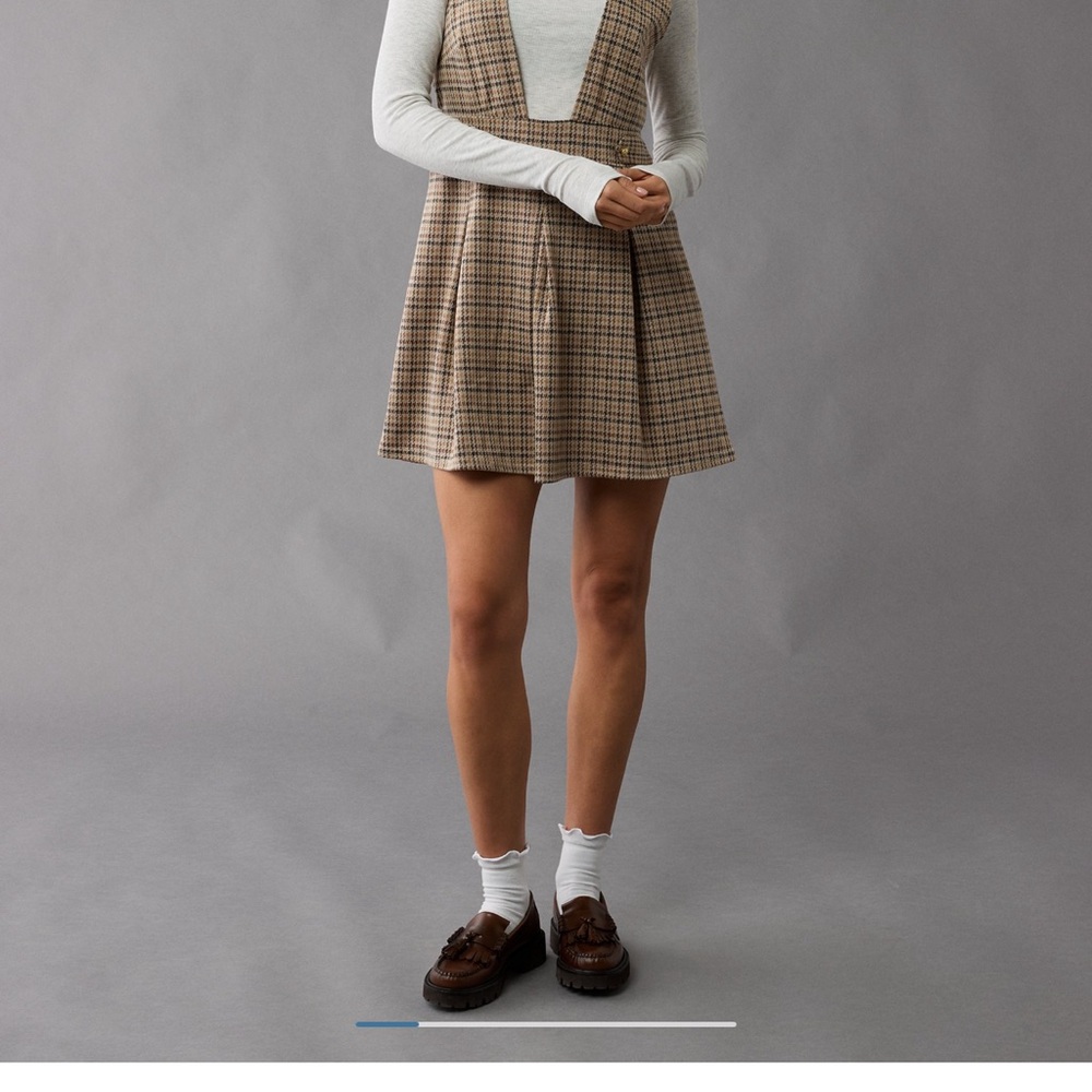 American Eagle Outfitters Tan Plaid Mini Dress